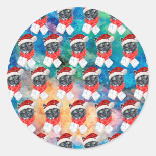 Black Cat with Red Scarf Funny Christmas Classic Round Sticker