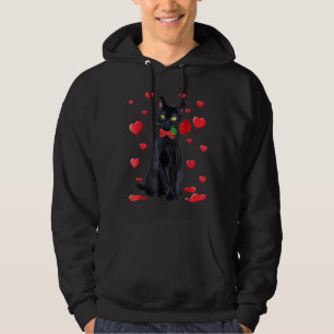 Black Cat With Rose Valentines Valentine Cat Lover Hoodie