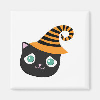 Black Cat with Sad Eyes and Whimsical Hat