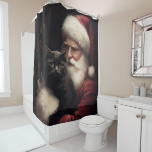 Black Cat With Santa Claus Festive Christmas 