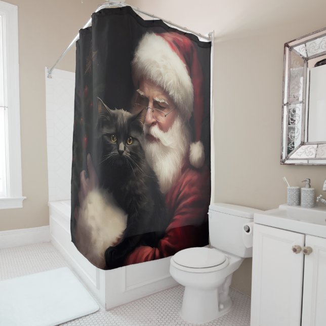 Black Cat With Santa Claus Festive Christmas  (In Situ)