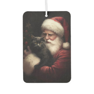 Black Cat With Santa Claus Festive Christmas Air Freshener