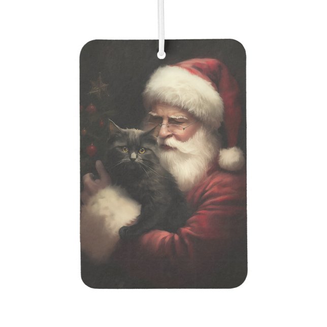 Black Cat With Santa Claus Festive Christmas  Air Freshener (Front)