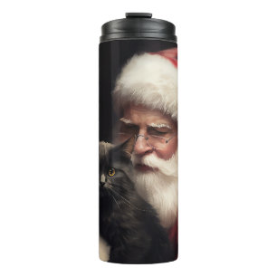 Black Cat With Santa Claus Festive Christmas Thermal Tumbler