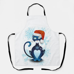 Black Cat with Santa's Hat Apron