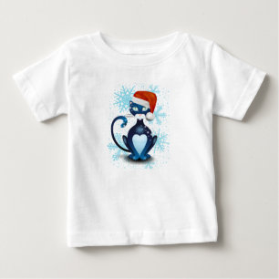 Black Cat with Santa's Hat Baby T-Shirt