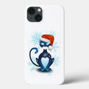 Black Cat with Santa's Hat iPhone 13 Case