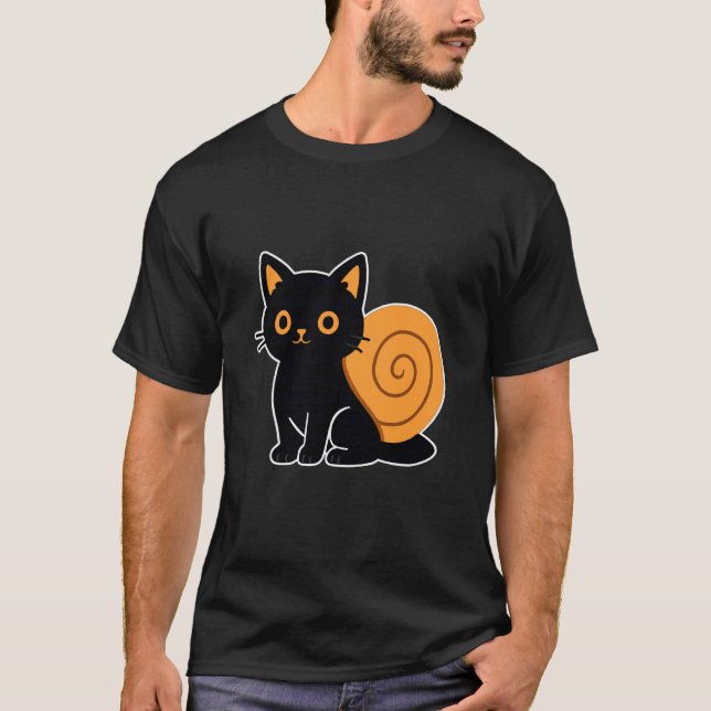 Black Cat with Snail Shell T-Shirt (Front)