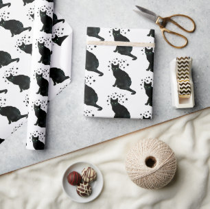 Black Cat with Stars Wrapping Paper