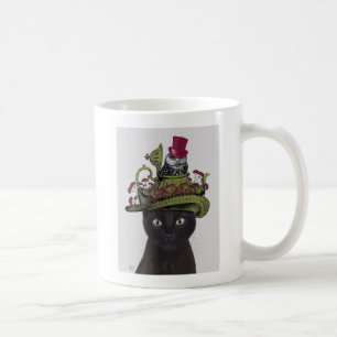 Black Cat with Teapot and Owl Coffee Mug