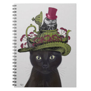 Black Cat with Teapot and Owl Notebook