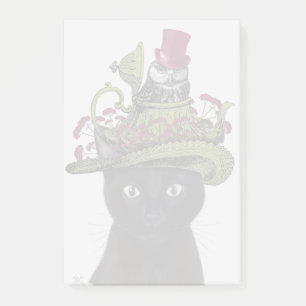 Black Cat with Teapot and Owl Post-it Notes
