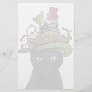 Black Cat with Teapot and Owl Stationery