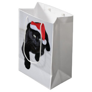 Black Cat with the Red Santa Hat Medium Gift Bag