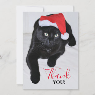 Black Cat with the Red Santa Hat Thank You Card