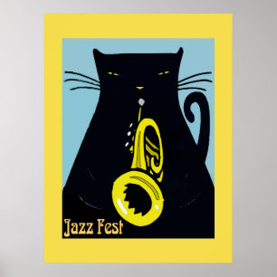 Black Cat with Trumpet Poster