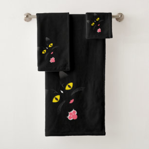 Black cat with white marks bath towel set