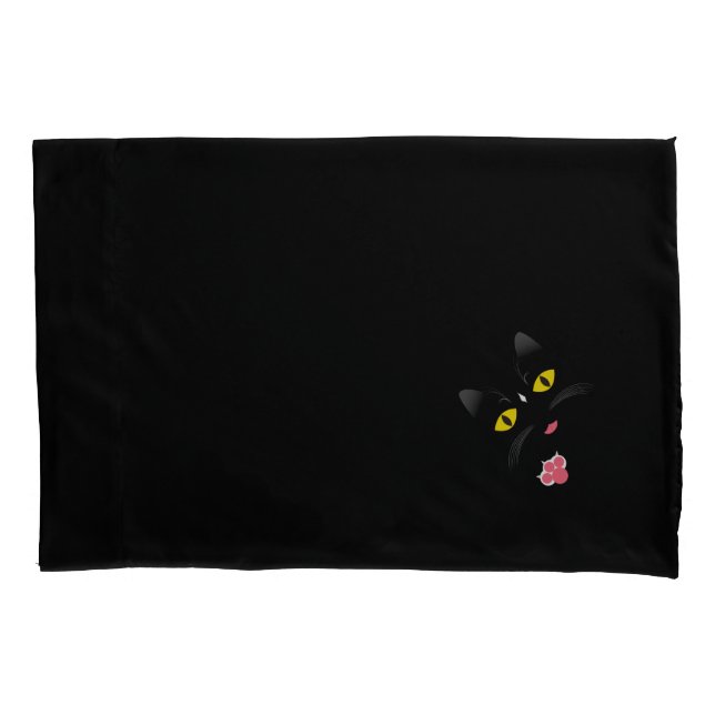 Black cat with white marks pillowcase (Front)