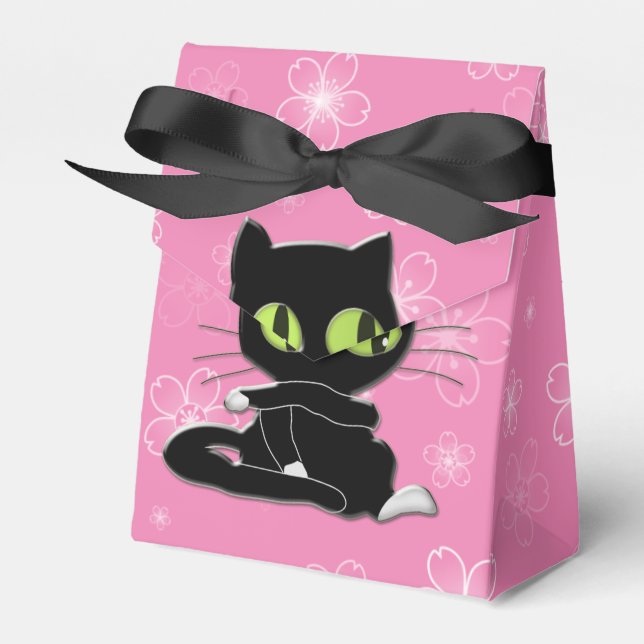 black cat with white socks favor box (Front Side)