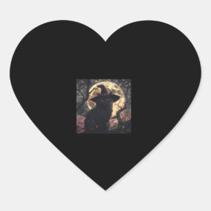 Black Cat with Witch Hat Halloween  Heart Sticker