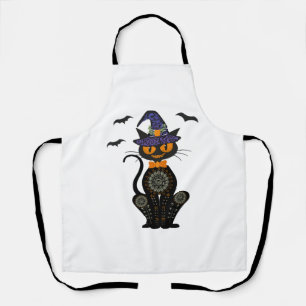 Black Cat With With Jack O Lantern Halloween Shirt Apron