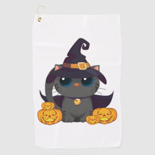 Black Cat With With Jack O Lantern Halloween Shirt Golf Towel