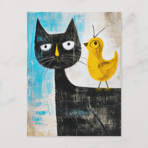 Black Cat with Yellow Bird on Back Postcard
