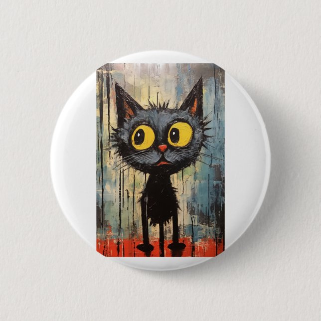 Black Cat With Yellow Eyes   2 Inch Round Button (Front)