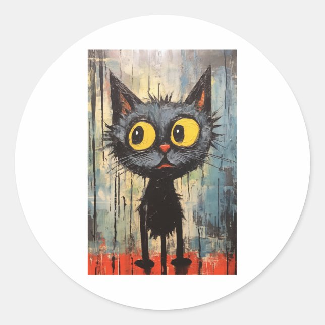 Black Cat With Yellow Eyes   Classic Round Sticker (Front)