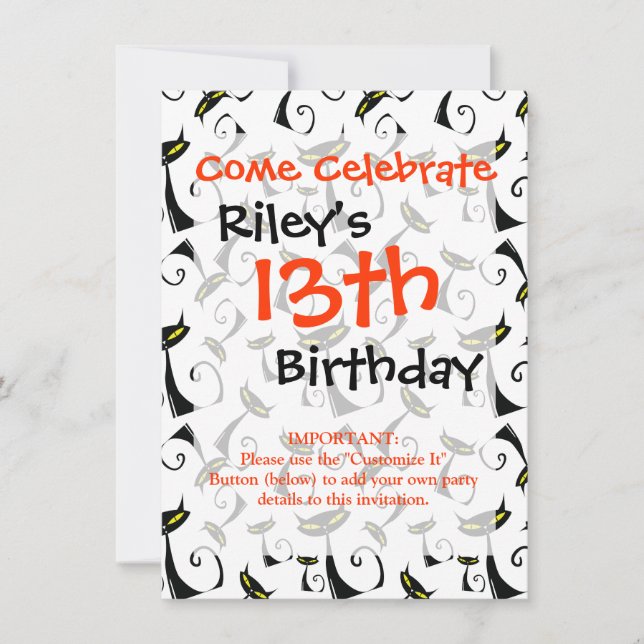 Black Cat with Yellow Eyes Halloween Pattern Invitation (Front)