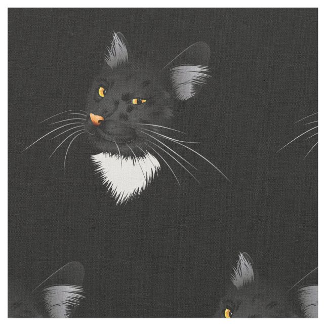 Black cat with yellow eyes in the dark fabric (Close Up)