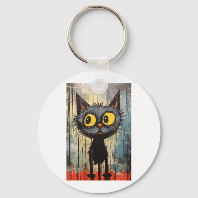 Black Cat With Yellow Eyes   Keychain (Front)