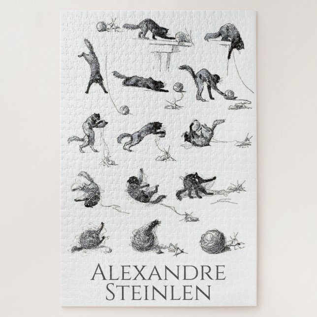 Black cat & Woollen yarn ball, Alexandre Steinlen Jigsaw Puzzle (Vertical)