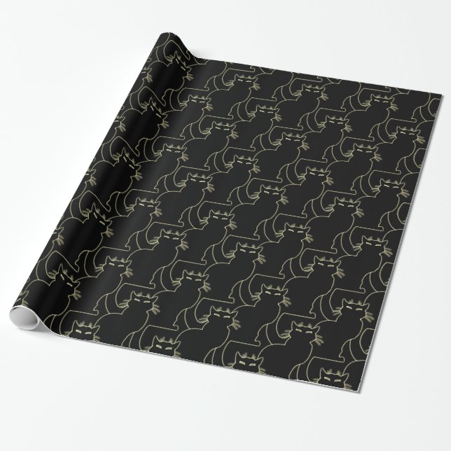 Black Cat Wrapping Paper Cat Christmas Paper (Unrolled)