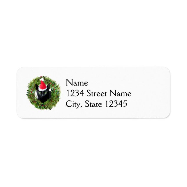 Black Cat Wreath Address Labels (Front)
