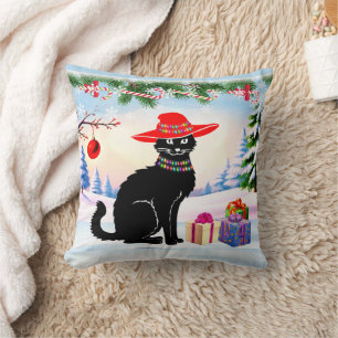 Black Cat X-mas Throw Pillow