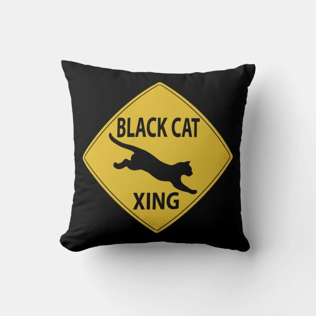 Black Cat Xing Throw Pillow (Front)