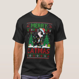 Black Cat Xmas Tree Lights Ugly Black Cat Merry Ch T-Shirt