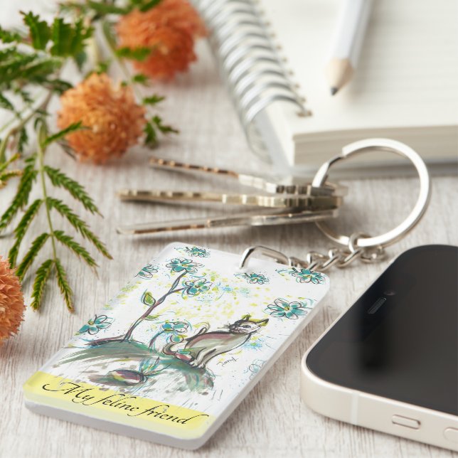 Black cat yellow Acrylic Key Ring (Front Right)