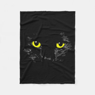 Black Cat Yellow Eyes Kitten Face Halloween Fleece Blanket