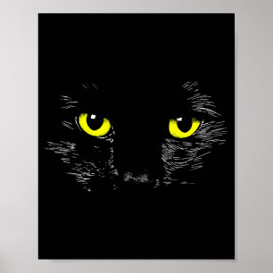 Black Cat Yellow Eyes Kitten Face Halloween Poster