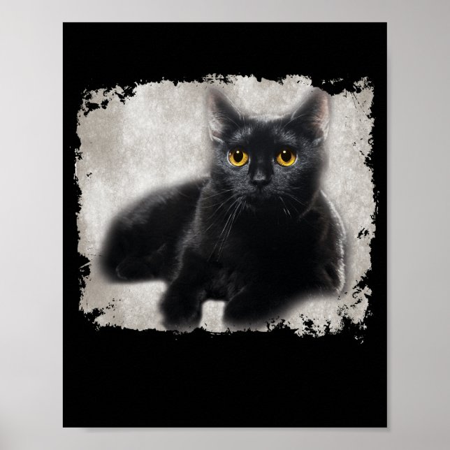 Black Cat Yellow Eyes On My Shirt Poster (Front)