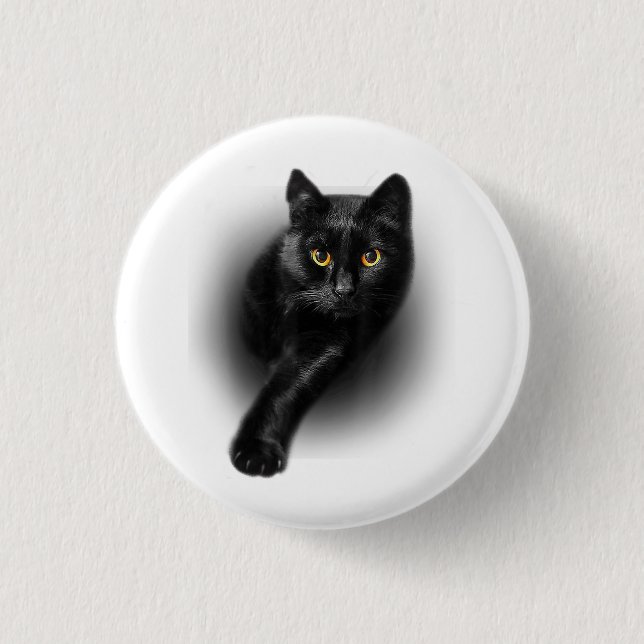 Black Cat Yellow Eyes T-Shirt Cats Tee 1 Inch Round Button (Front)