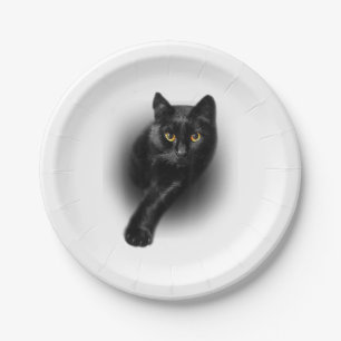 Black Cat Yellow Eyes T-Shirt Cats Tee Paper Plate