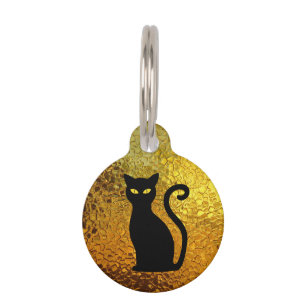 Black Cat Yellow Glass Texture Modern Cat Eyes Pet Tag