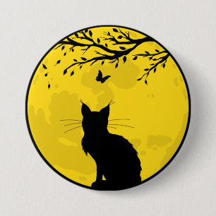 Black Cat Yellow Moon 3 Inch Round Button