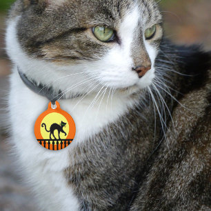 Black Cat Yellow Moon Fence Pet Tag