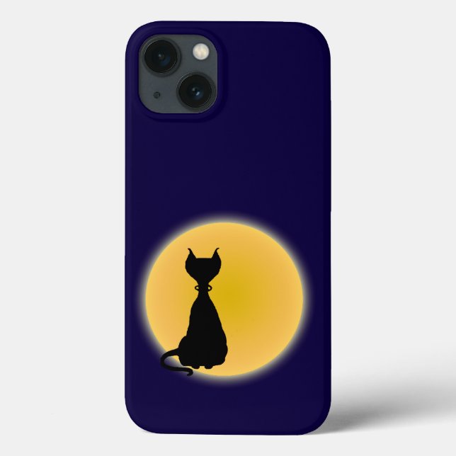 Black Cat & Yellow Moon Halloween Art Case-Mate iPhone Case (Back)