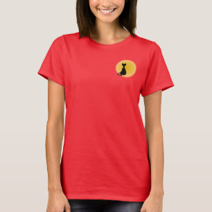 Black Cat & Yellow Moon Halloween Art T-Shirt