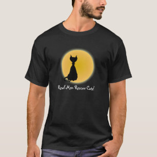 Black Cat & Yellow Moon Halloween Art T-Shirt